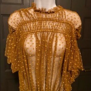 Free people rare cinnamon lace sheer top size XS runs big